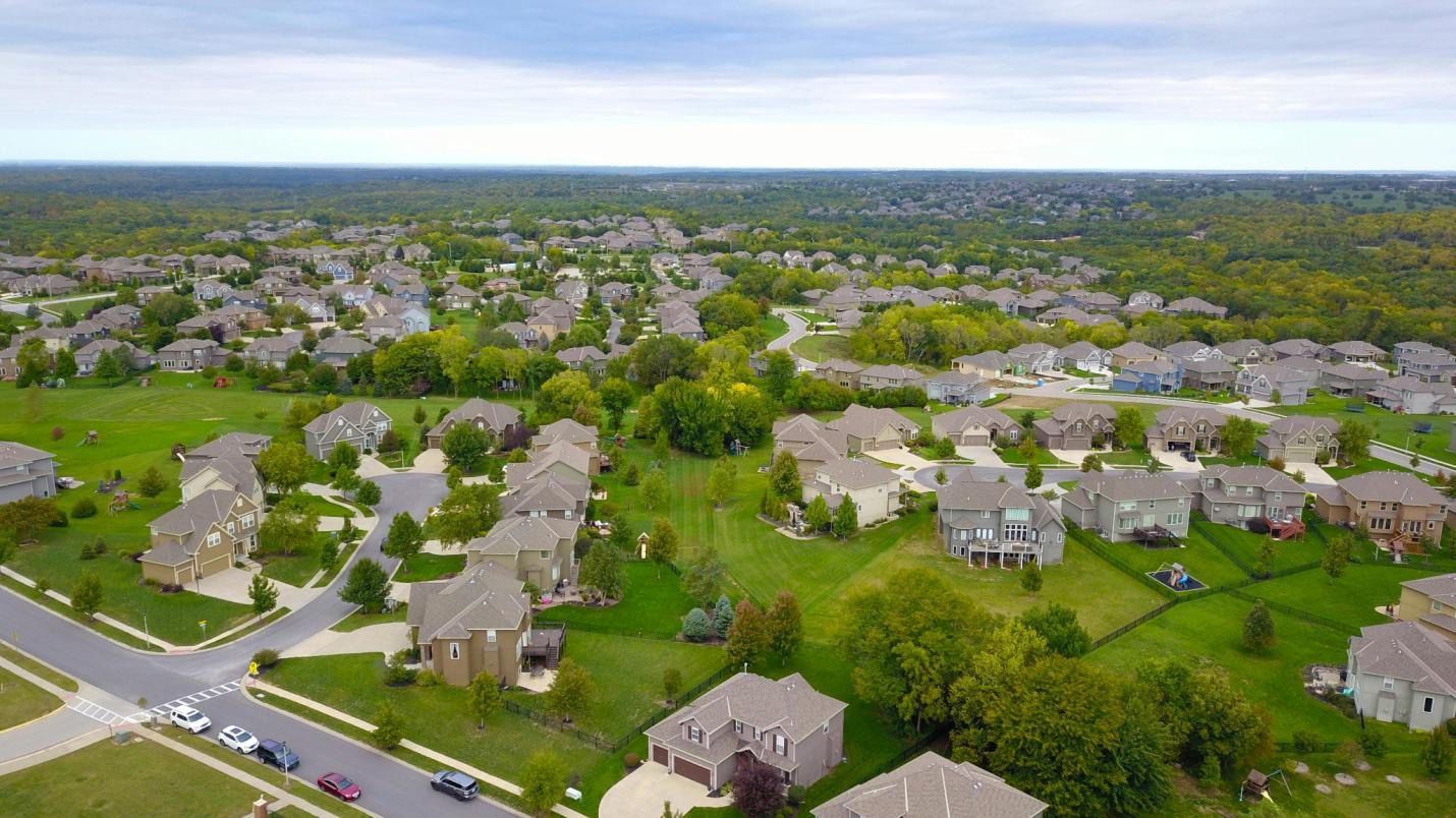 An aerial shot of houses