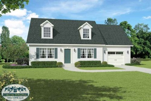 Image of a custom modular house in the suburbs with a lush front yard and bushes under the windows.