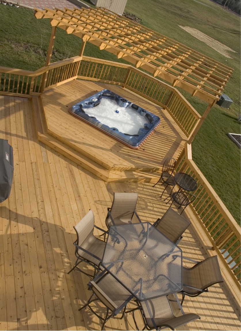 a wooden deck installed in an outdoor space.