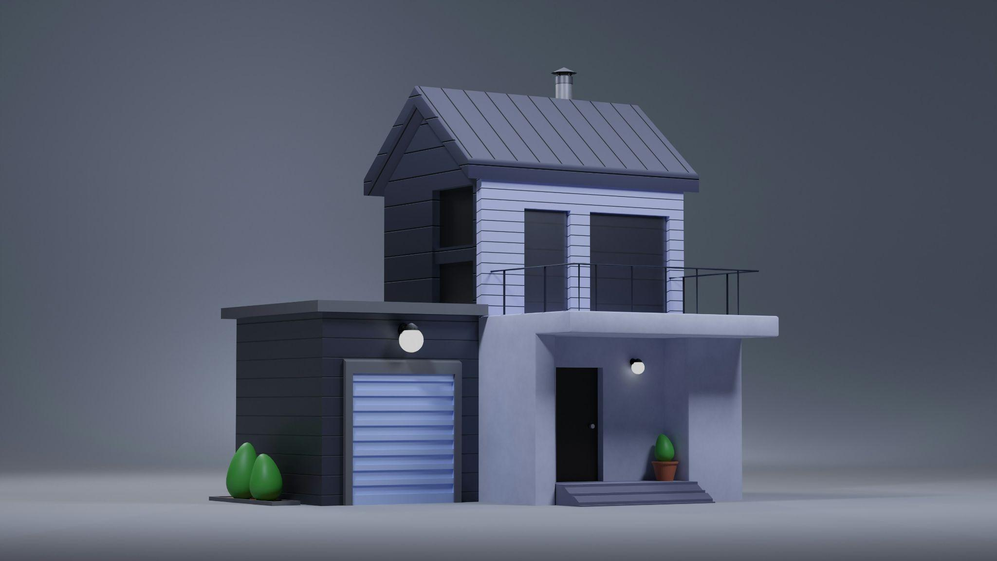 3D rendered house model with garage and balcony