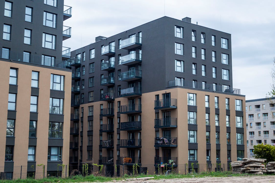 Modern apartment buildings in a growing urban neighborhood