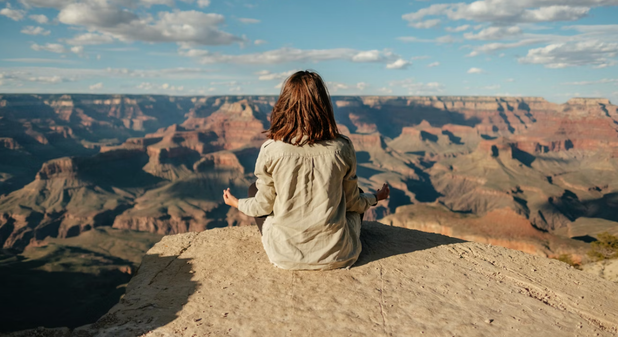 This image shows a woman meditating